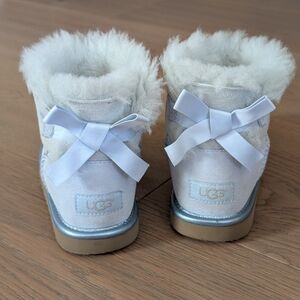 UGG White and Silver Fur Boots with Bows